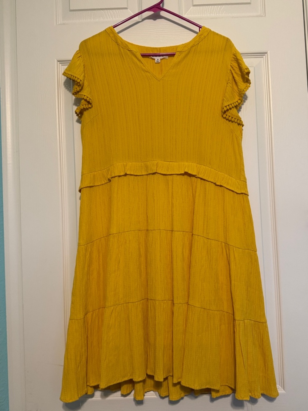 THML Mustard Yellow Tiered Flutter Sleeve Dress